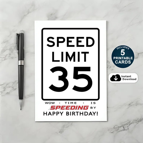 Printable 35th Speed Limit Birthday Card