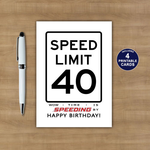 Printable 40th Speed Limit Birthday Card