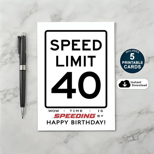 Printable 40th Speed Limit Birthday Card