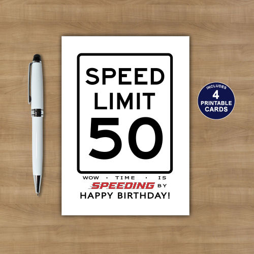Printable 50th Speed Limit Birthday Card