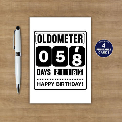 Printable 58th Birthday Oldometer Card