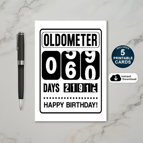 Printable 60th Birthday Oldometer Card