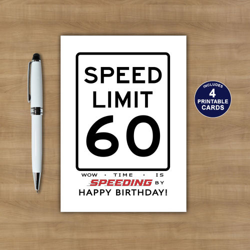 Printable 60th Speed Limit Birthday Card