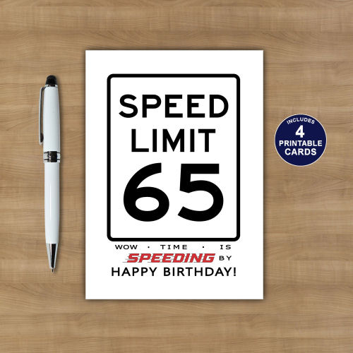 Printable 65th Speed Limit Birthday Card