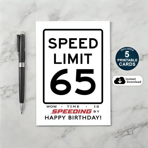 Printable 65th Speed Limit Birthday Card