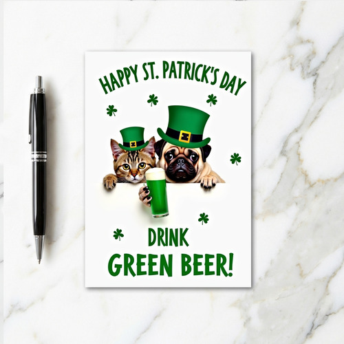 Pug Cat St Patricks Day Card