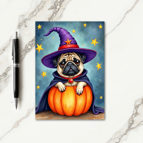 Pug Witchs Starry Night Card