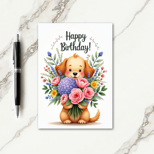 Pup Floral Birthday Card