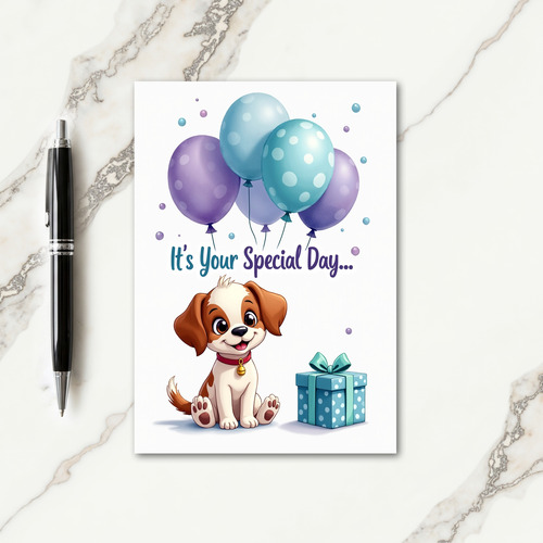 Puppy Birthday Balloons Card