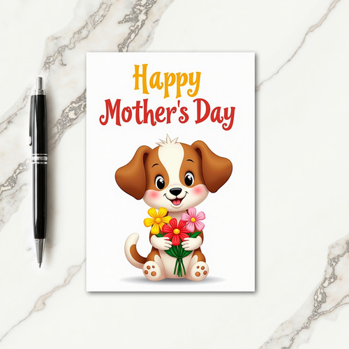 Puppy Flowers Mothers Day Card