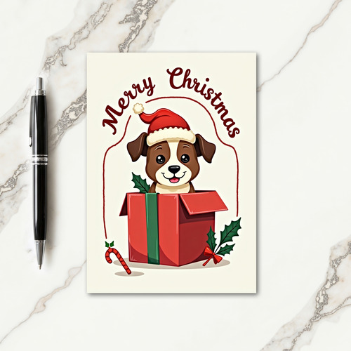Puppy Gift Box Christmas Card