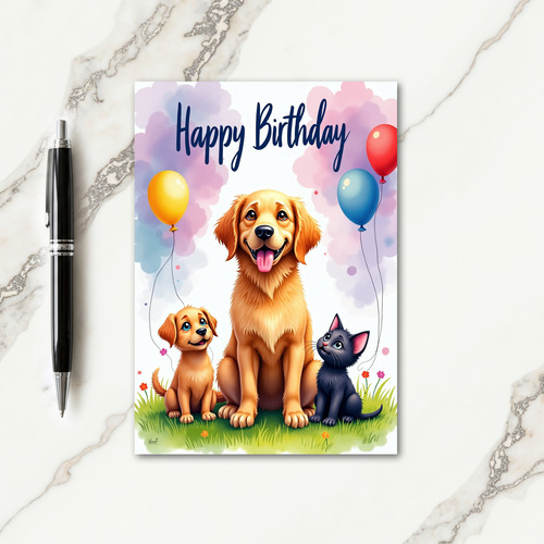 Puppy Kitten Birthday Card