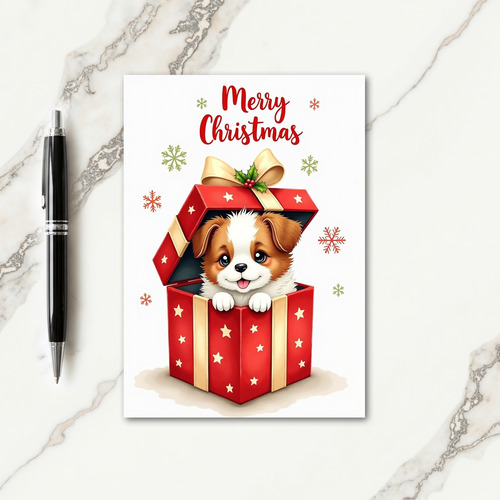 Puppy Present Christmas Card