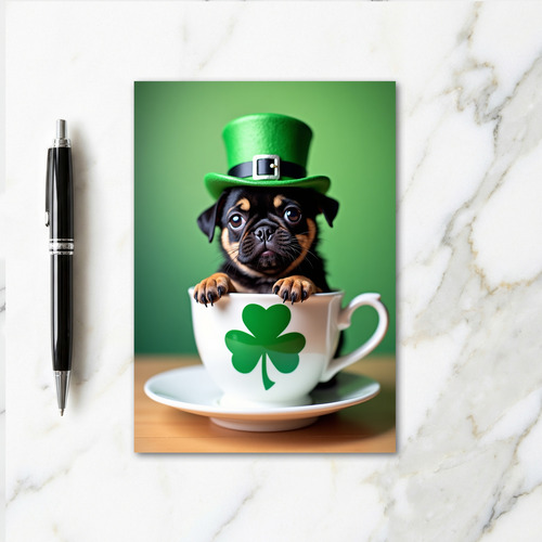 Puppy Shamrock Faux Gold Foil Card