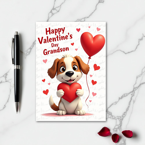 Puppy Valentines Day Grandson Card