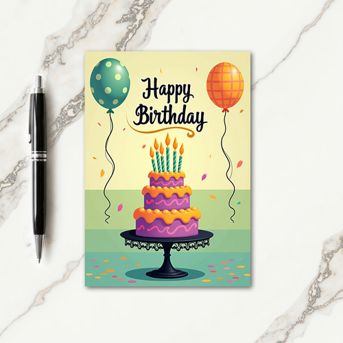 Purple Cake Birthday Card