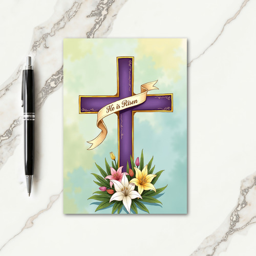 Purple Cross Floral Blessing Card