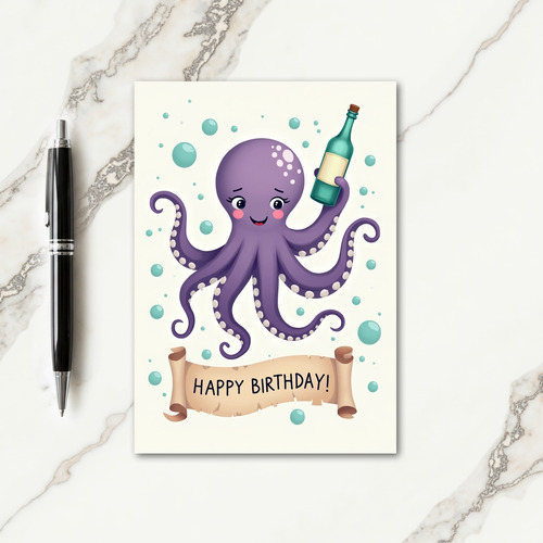 Purple Octopus Birthday Card