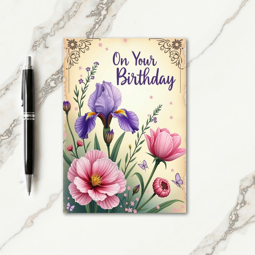 Purple Petal Birthday Card