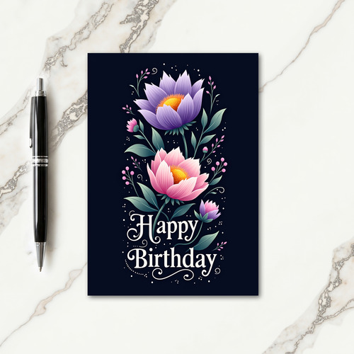 Purple Pink Birthday Floral Card