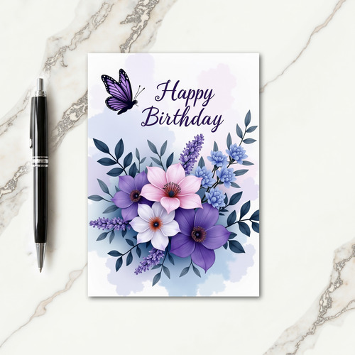 Purple Pink Bloom Birthday Card