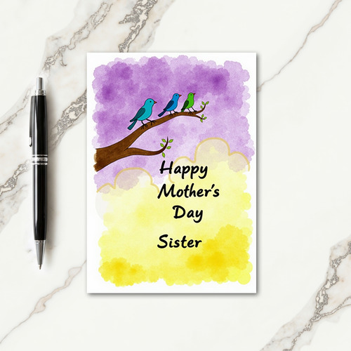 Purple Sky Birds Mothers Day Card