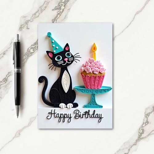Quilled Cat Cupcake Birthday Card
