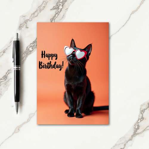 Quirky Cat Heart Glasses Birthday Card
