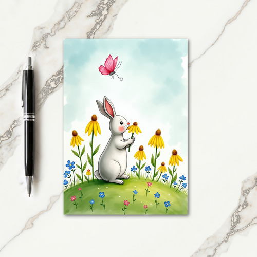 Rabbit And Flowers Cute Scene Card