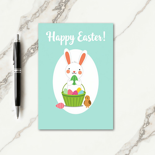 Rabbit And Striped Egg Holiday Card