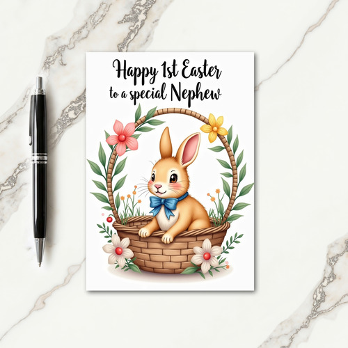 Rabbit Basket Floral Pattern Card