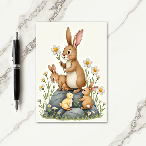 Rabbit Family Springtime Scene Card
