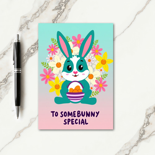 Rabbit Floral Basket Design Card