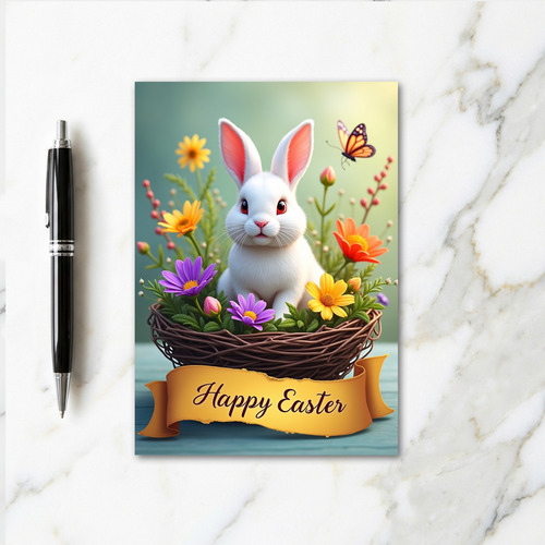 Rabbit Floral Basket Season Card