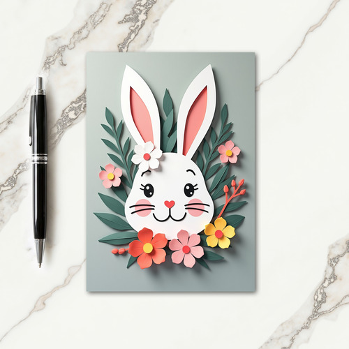 Rabbit Floral Paper Art Card