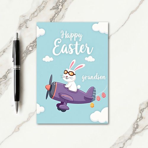 Rabbit Plane Easter Grandson Card