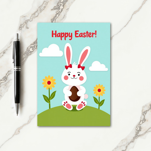Rabbit Red Bow Celebration Card