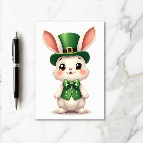 Rabbit Shamrock Green Top Hat Card