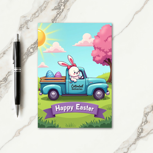 Rabbit Truck Springtime Faux Gold Card
