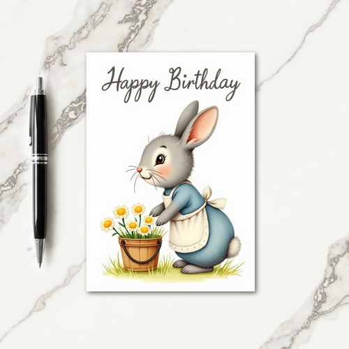 Rabbits Daisy Birthday Card