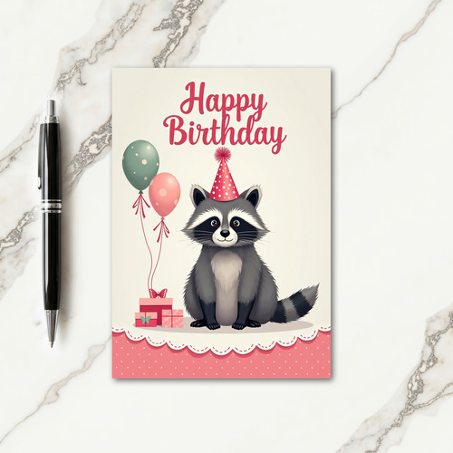 Raccoon Birthday Party Hat Card