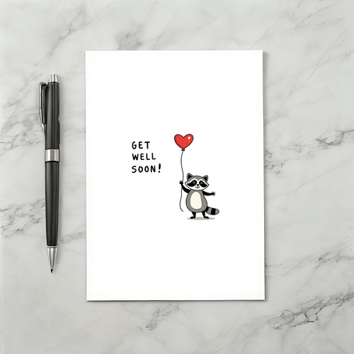Raccoon Get Well Soon Card with Heart Balloon