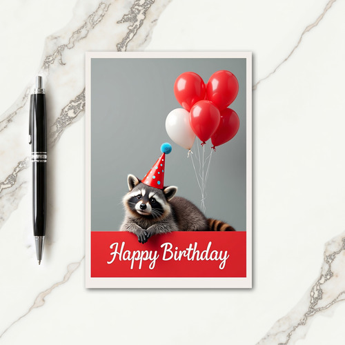 Raccoon Party Hat Birthday Card