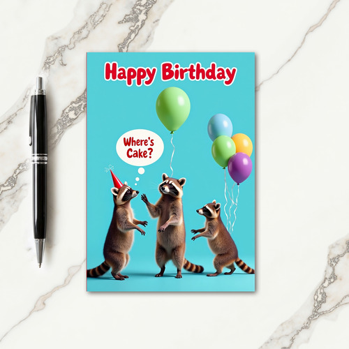 Raccoon Wheres Cake Birthday Card