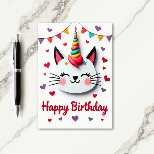 Rainbow Feline Birthday Card