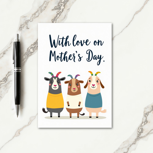 Rainbow Goat Moms Day Illustration Card