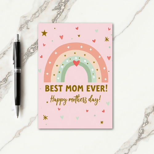 Rainbow Heart Best Mom Ever Card