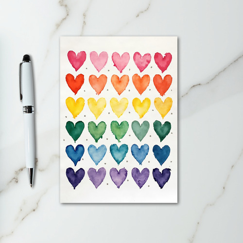 Rainbow Hearts Watercolor Card