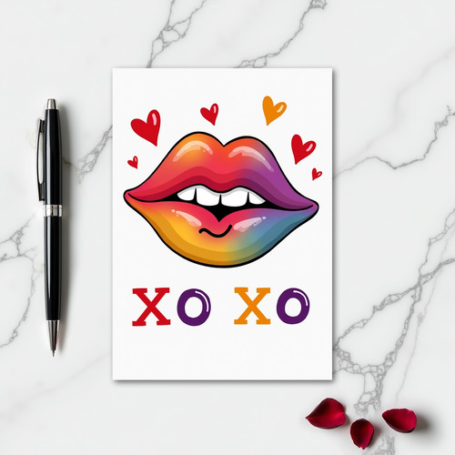 Rainbow Lips Xo Xo Love Card