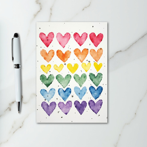 Rainbow Watercolor Hearts Greeting Card
